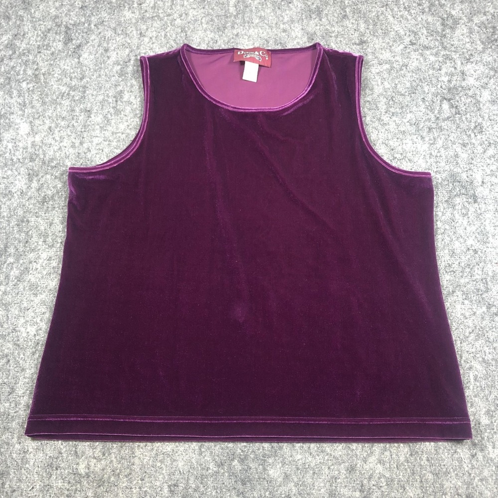 Denim & Co Tank Top Womens 1X Purple Velvet Scoop‎ Neck Sleeveless Stretch Top